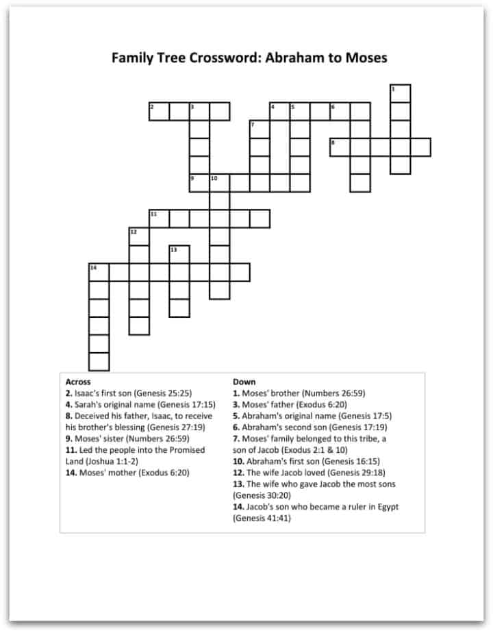 Abraham Family Tree Crossword