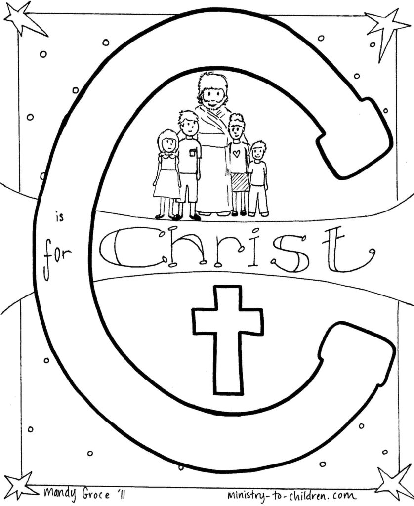 C is for Christ (Bible Alphabet Coloring Page) printable Line Drawing