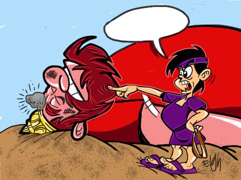 David and Goliath Cartoon Caricature Illustration for Kids