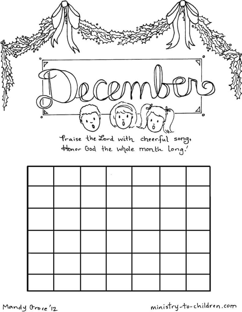 Month of December coloring page
