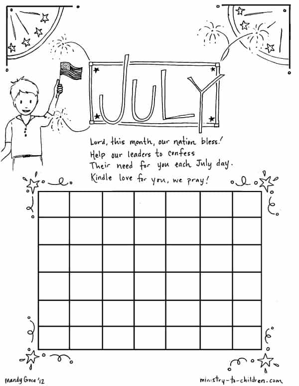 Printable coloring sheet for July