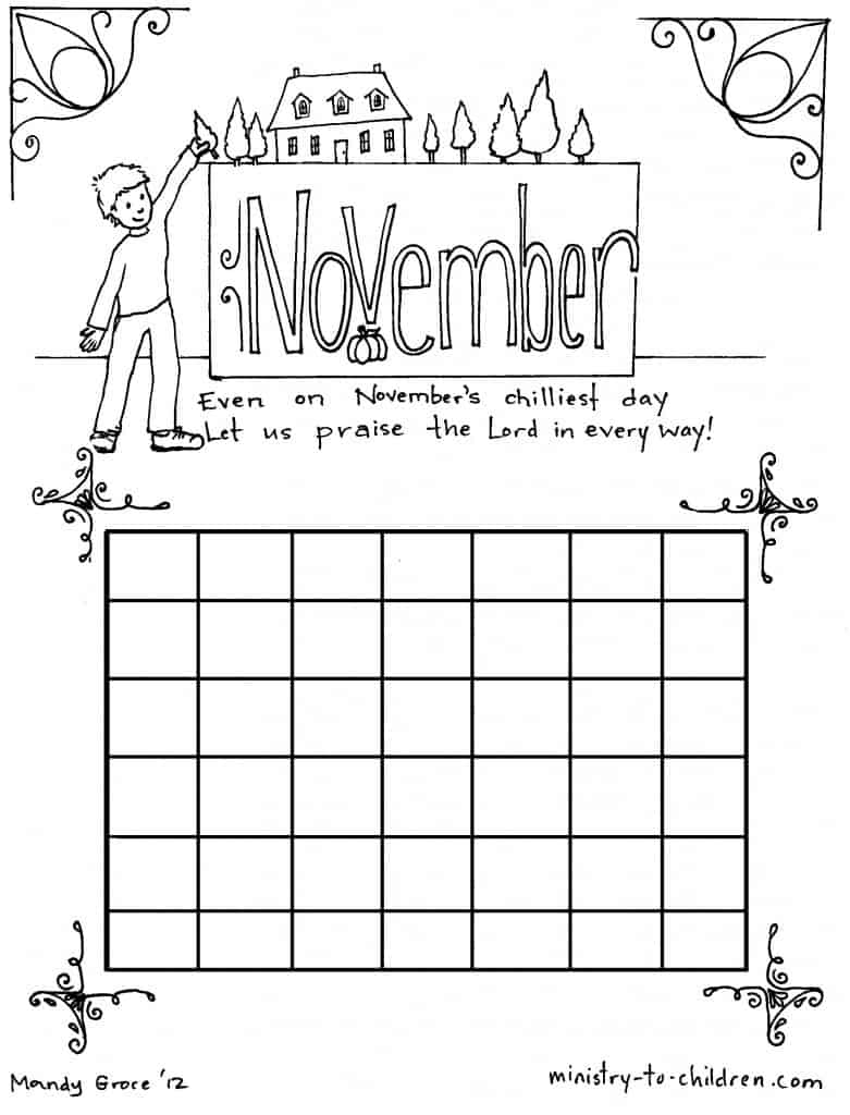 November Calendar Coloring Page