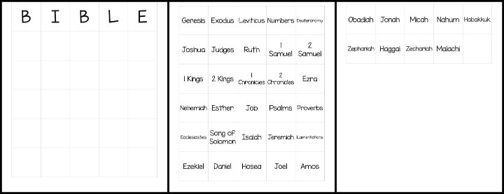 Old Testament Books of the Bible Bingo