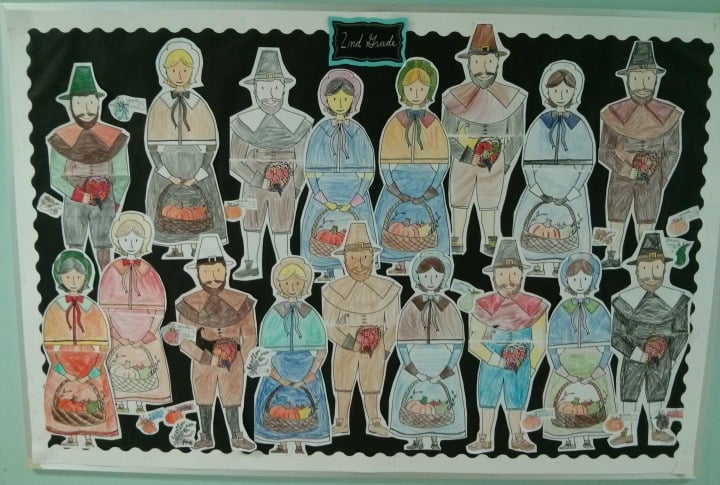 Completed Pilgrim Bulletin Board Craft Project for Thanksgiving