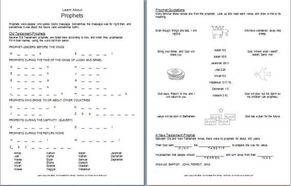 Bible Worksheet - Learn about the Propehets